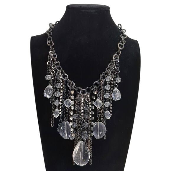 Stunning Black & Clear Crystal Statement Choker Necklace - Bold Fashion 19" - Picture 1 of 3